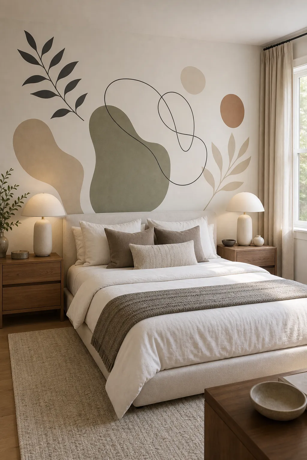 Bedroom styled with sophisticated living room style abstract wall decals