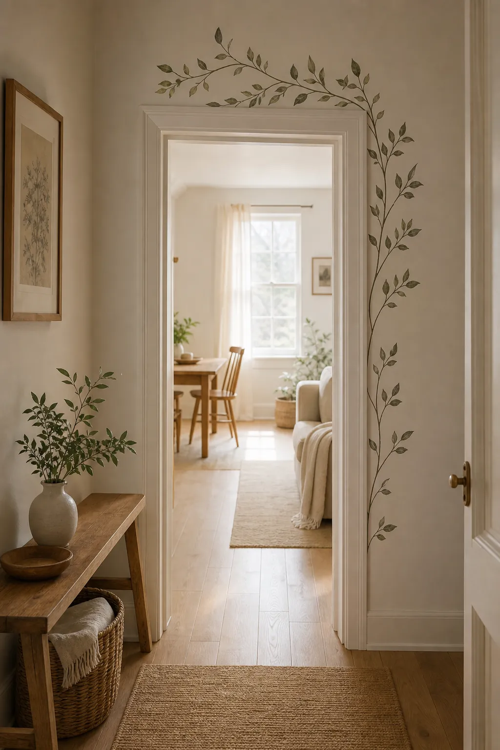 Subtle vine wall stickers framing an interior doorway