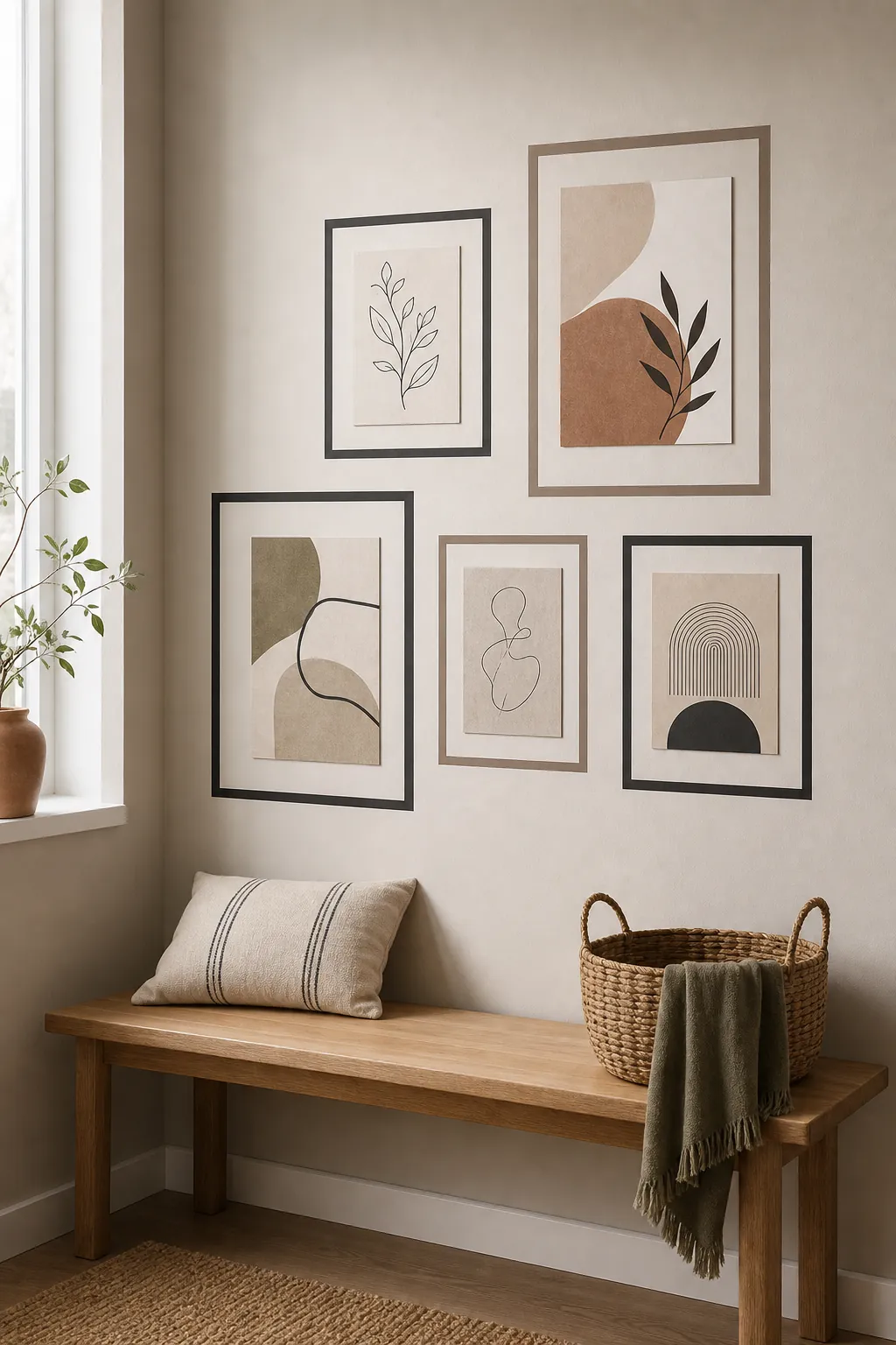 Peel and stick frame decals forming a renter friendly gallery wall