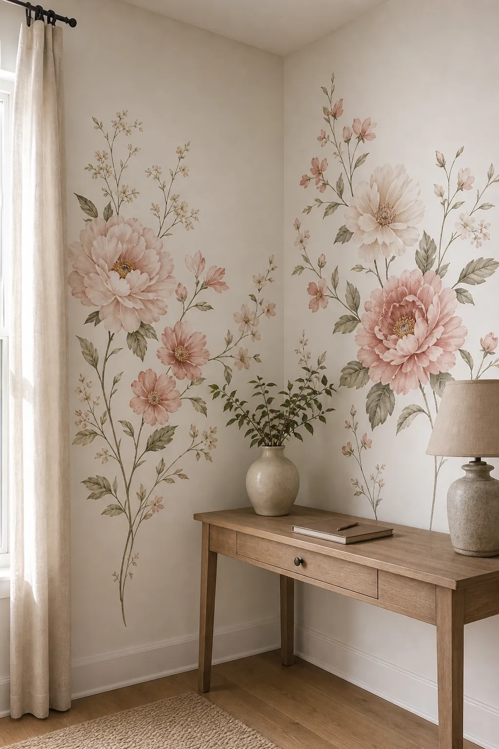 Floral decal corner arranged like a soft flower mural wall painting