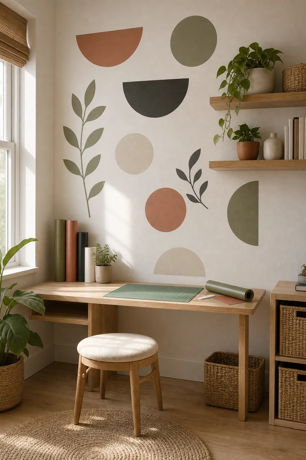 custom Cricut wall decals arranged as geometric vinyl shapes on an accent wall