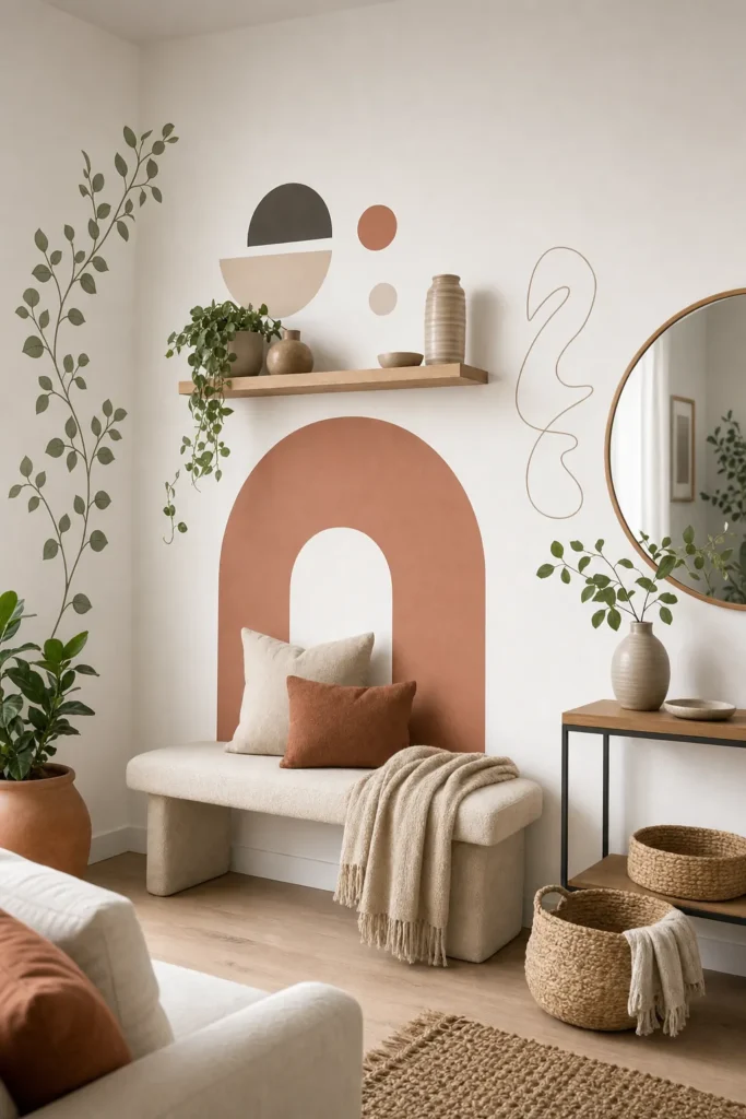 stylish room with removable wall decals arranged as intentional wall decor ideas
