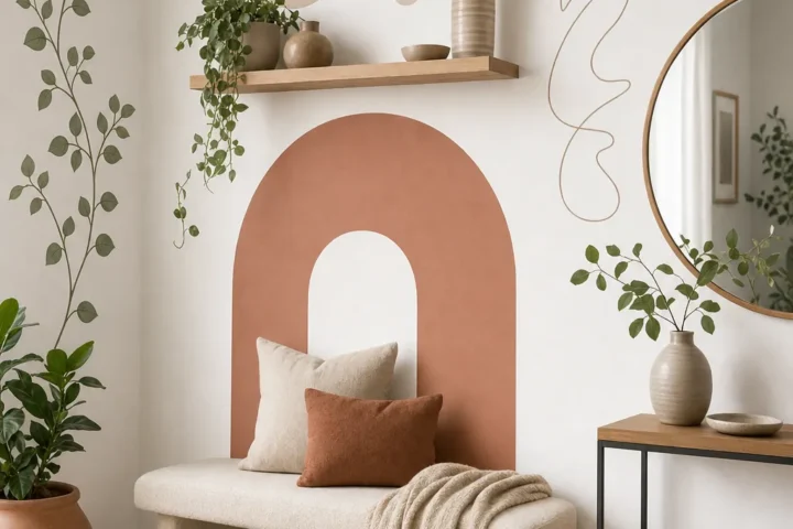 stylish room with removable wall decals arranged as intentional wall decor ideas