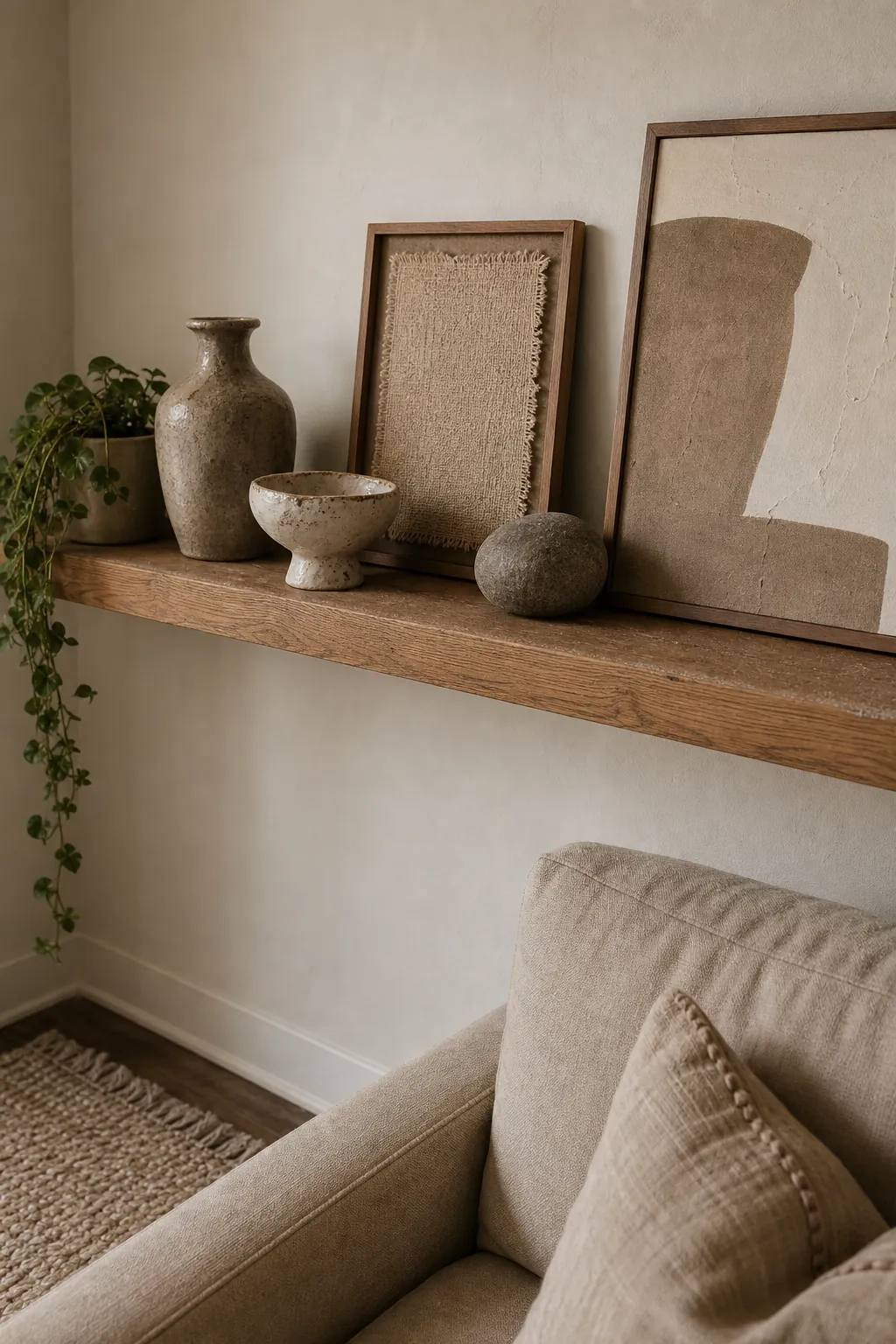 Organic modern wall decor with wood ceramic and neutral art details