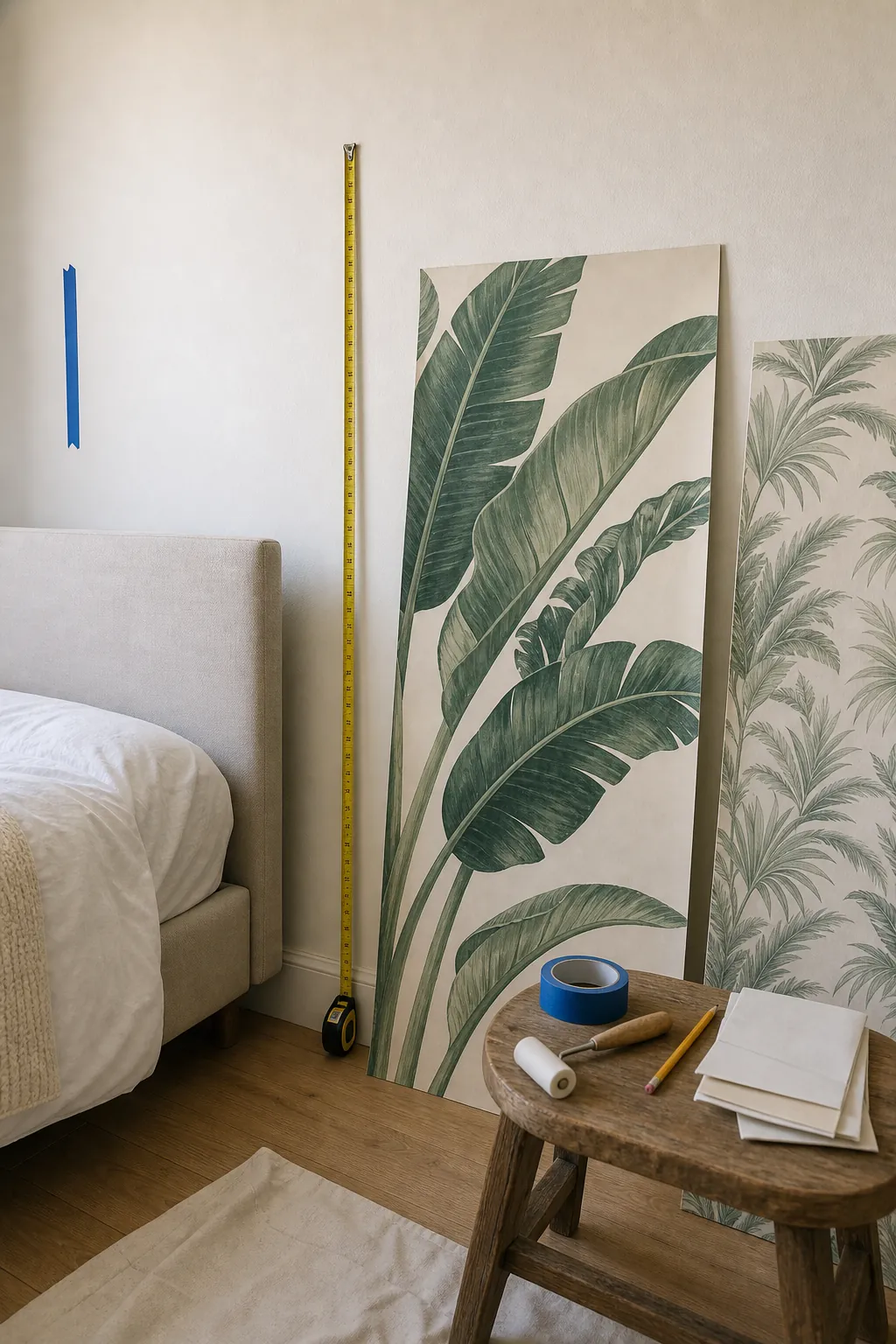 Measuring a tropical wallpaper repeat for a bedroom feature wall