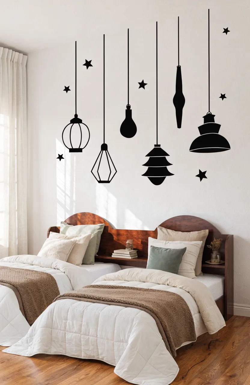 Detailed wall sticker depicting a modern hanging lamp silhouette
