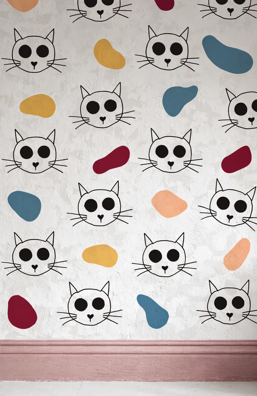 Minimalist DIY cat face wall decals arranged in a pattern