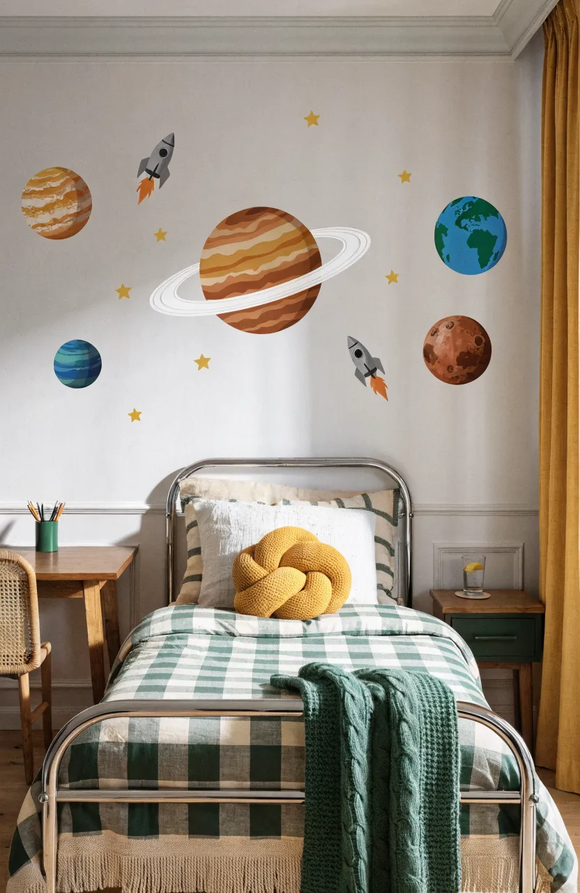 Vibrant space scene with planets and stars wall decals