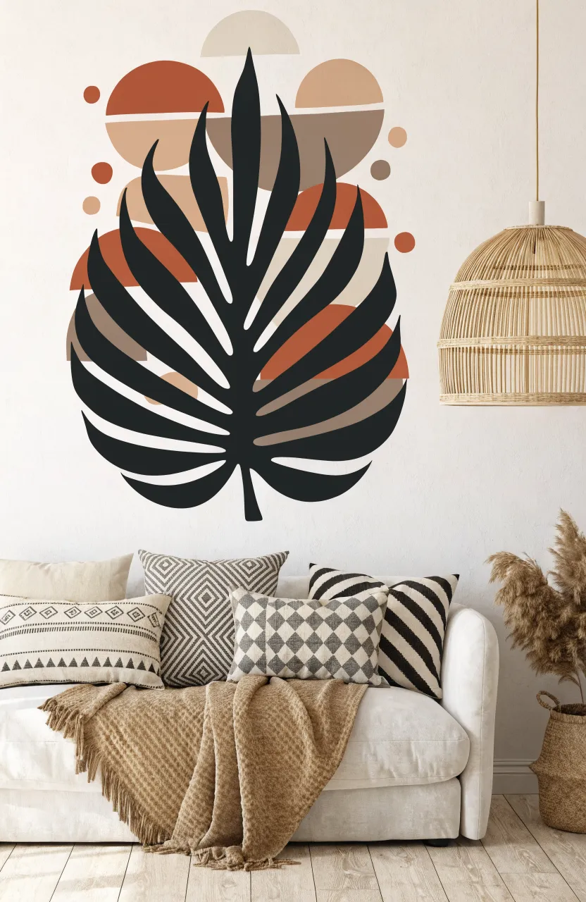 Bohemian style botanical stickers with terracotta and sage colors