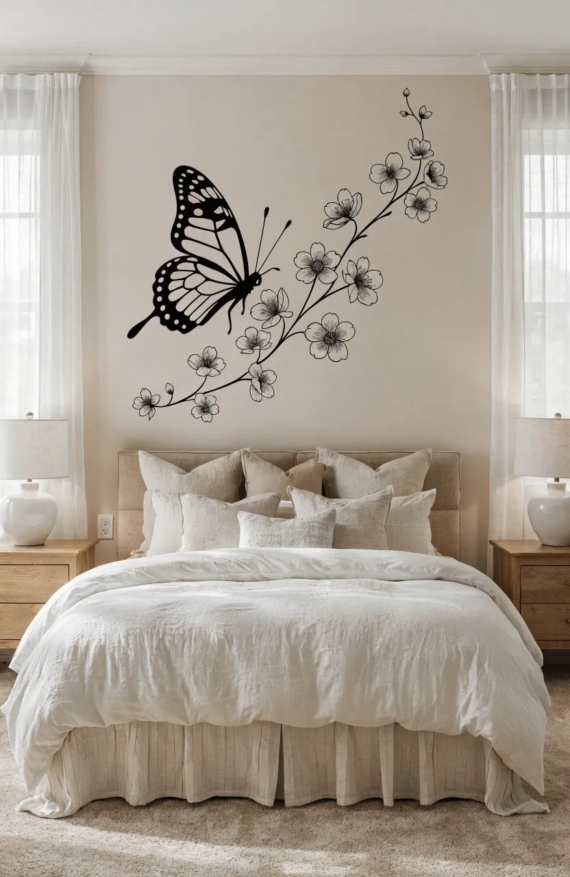 Elegant large floral bouquet with butterflies wall decal