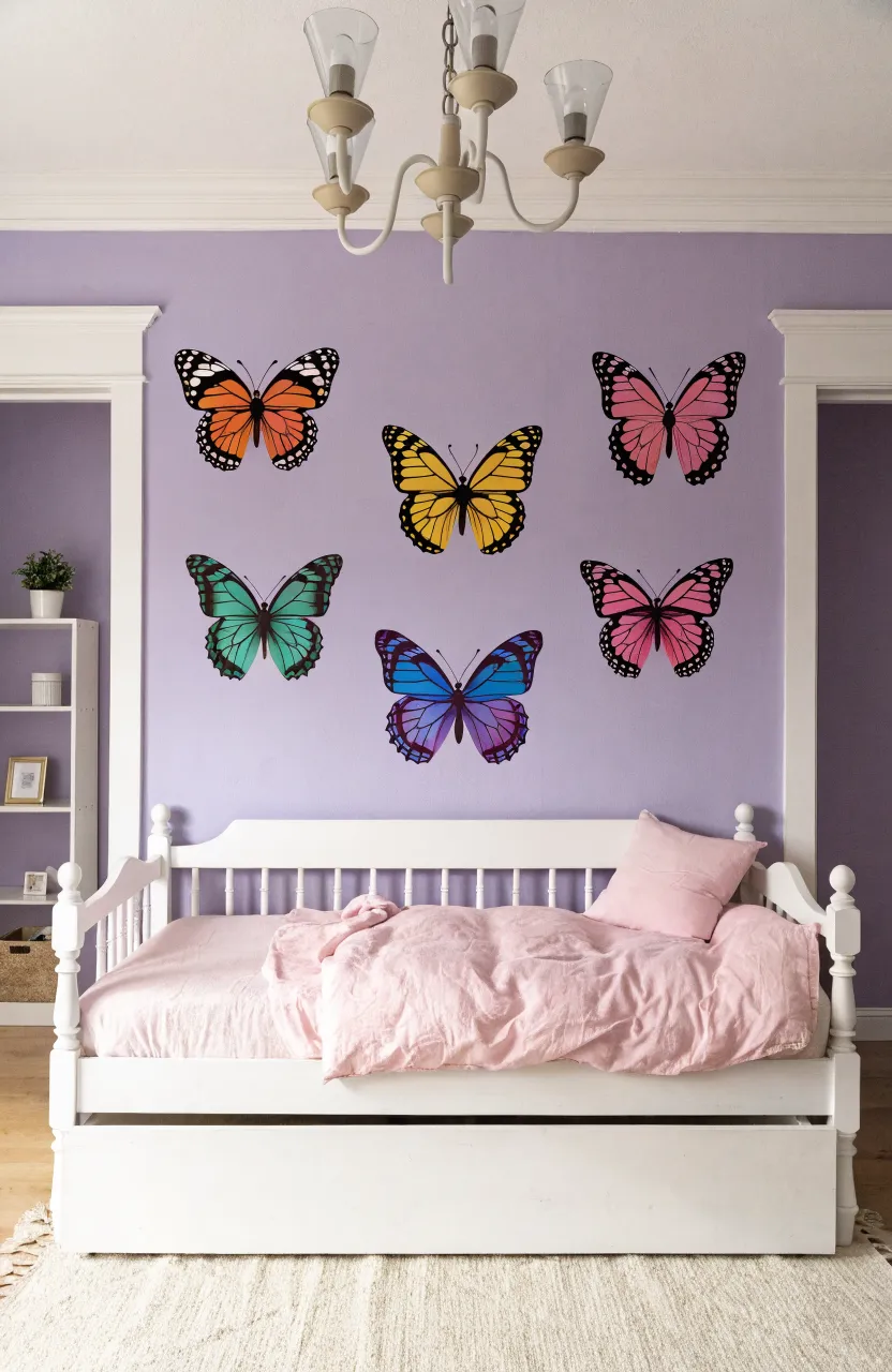 Bright multi-colored butterfly stickers on a white background