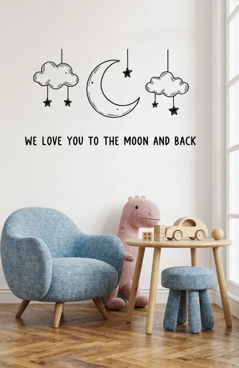 I love you to the moon and back text decal with stars