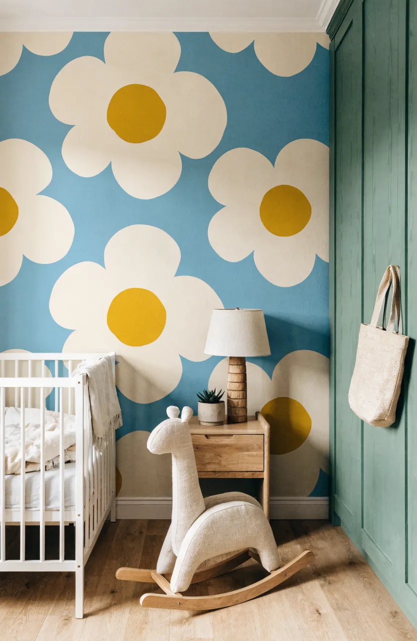 Traditional blue and white floral wall stickers on a clean white wall