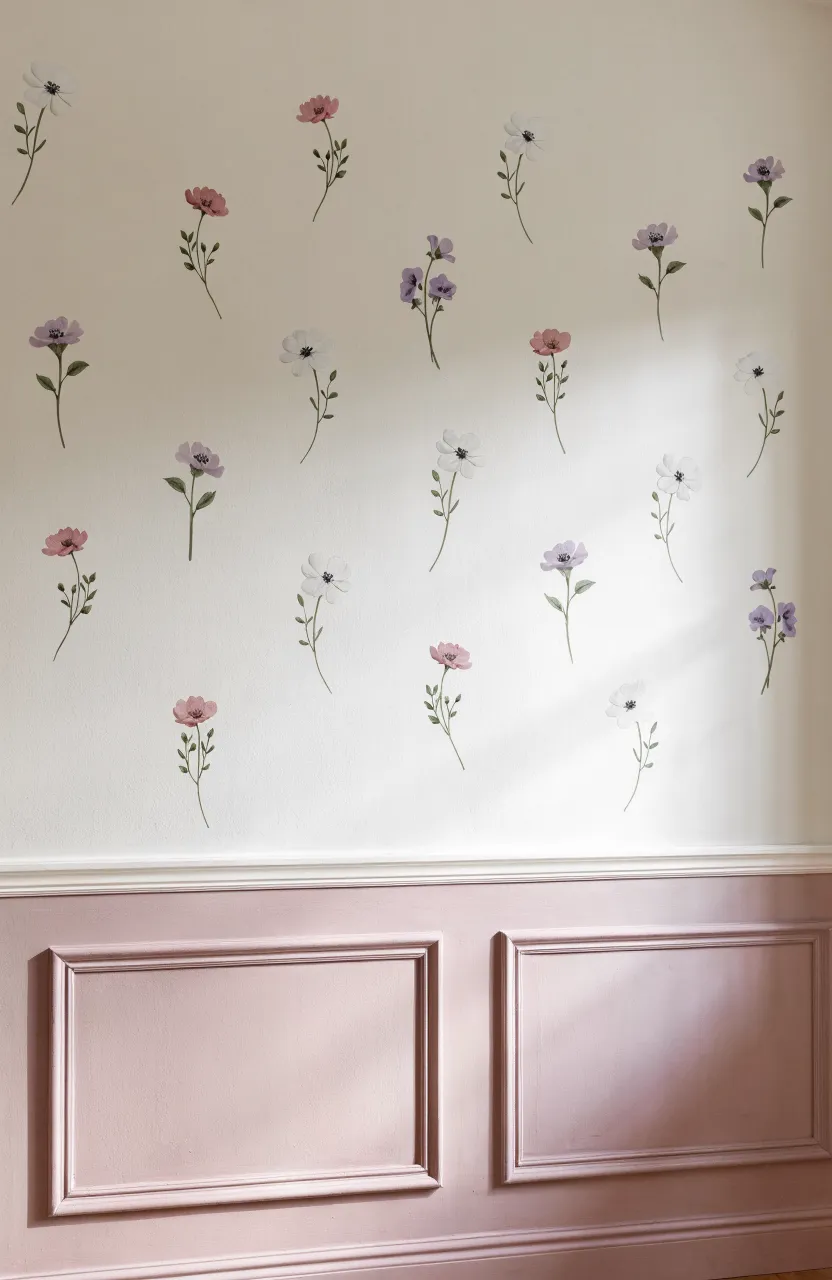 Sparse and delicate floral stickers in a well-lit living area