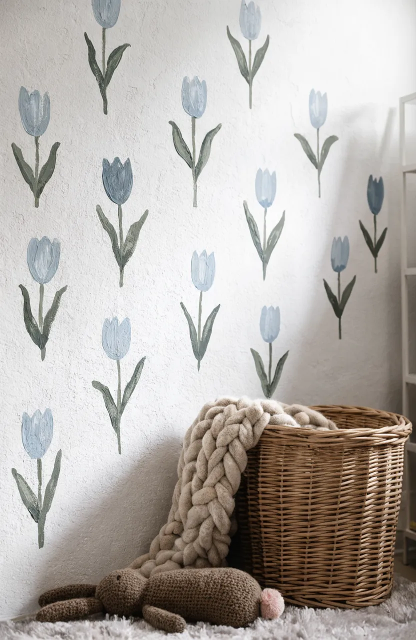 Soft pastel flower stickers in a combined nursery and master bedroom