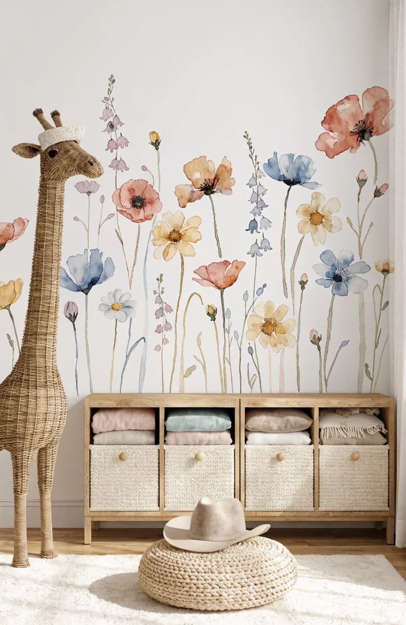 Artistic watercolor flower decals with splatters and soft edges