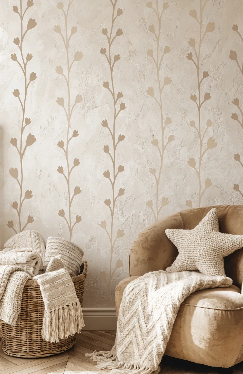 Beige and cream floral decals in a neutral-themed room