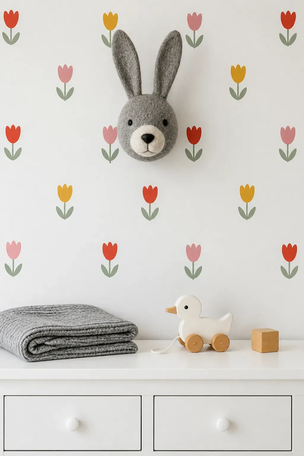 Bright tulip graphics on a minimalist background