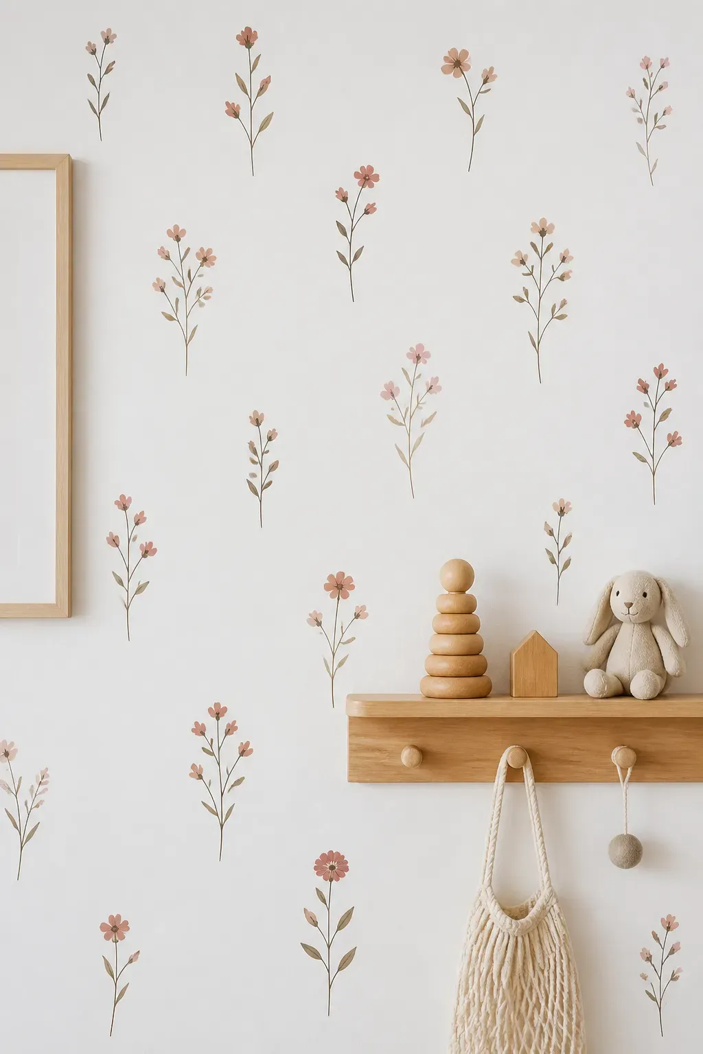 Simple line art floral decals for a boho room