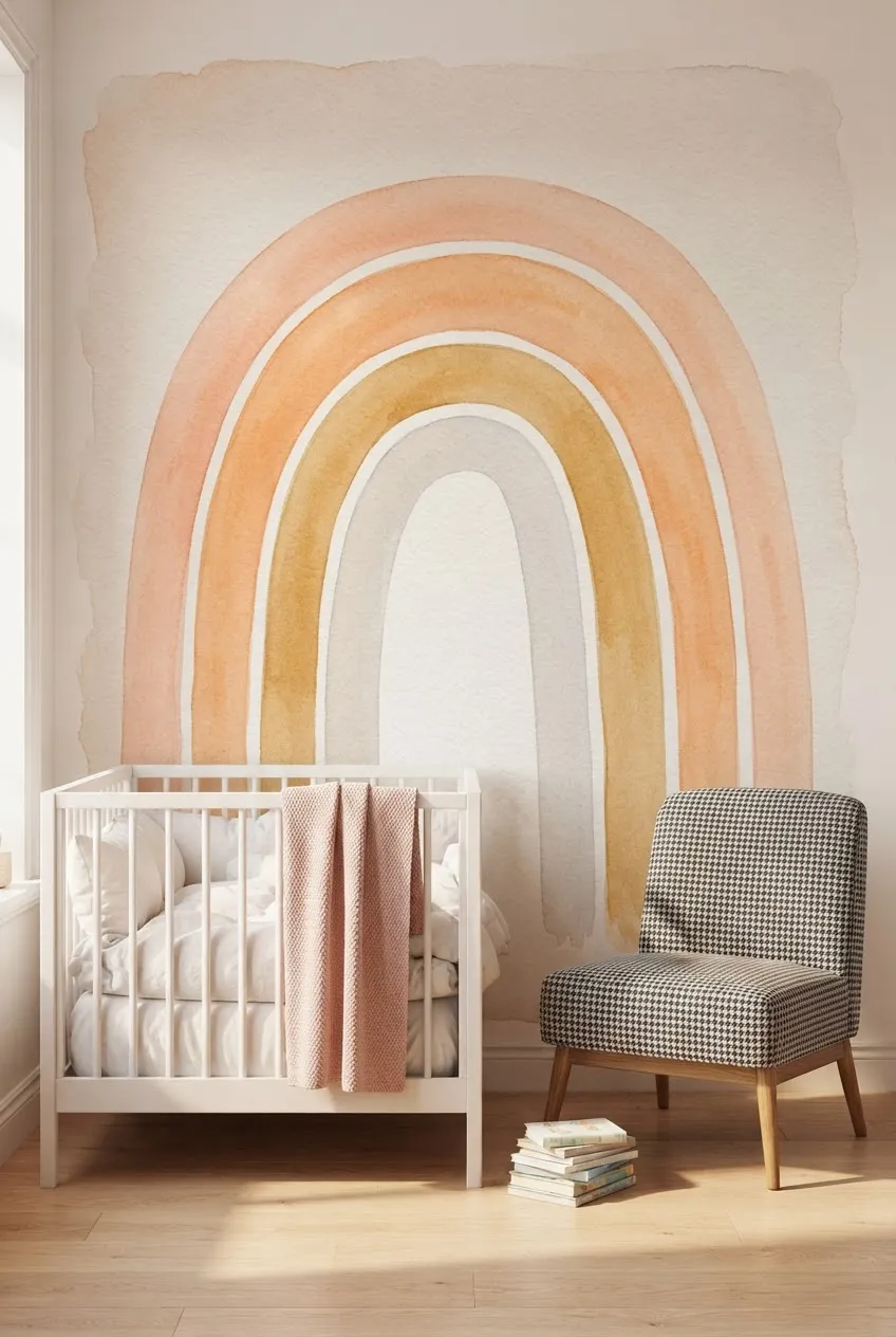 Desert-themed nursery with terracotta and sand colored rainbow arches.