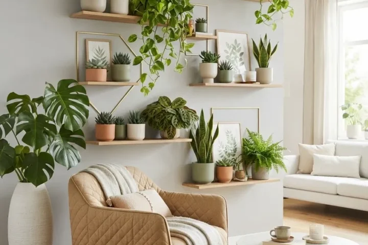 A massive floor-to-ceiling living wall covered in dense green foliage.