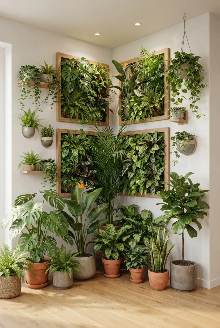 A modern hydroponic wall system with vibrant green plants growing in specialized vertical tubes.
