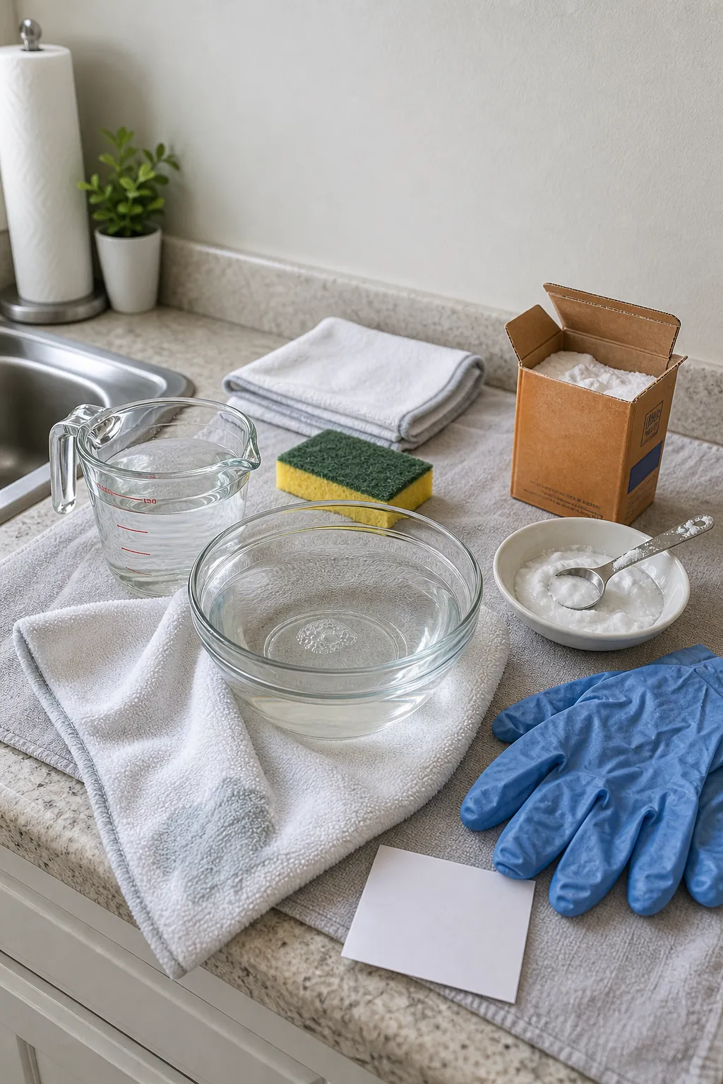 Mild homemade wall cleaner ingredients with soapy water vinegar water and baking soda paste