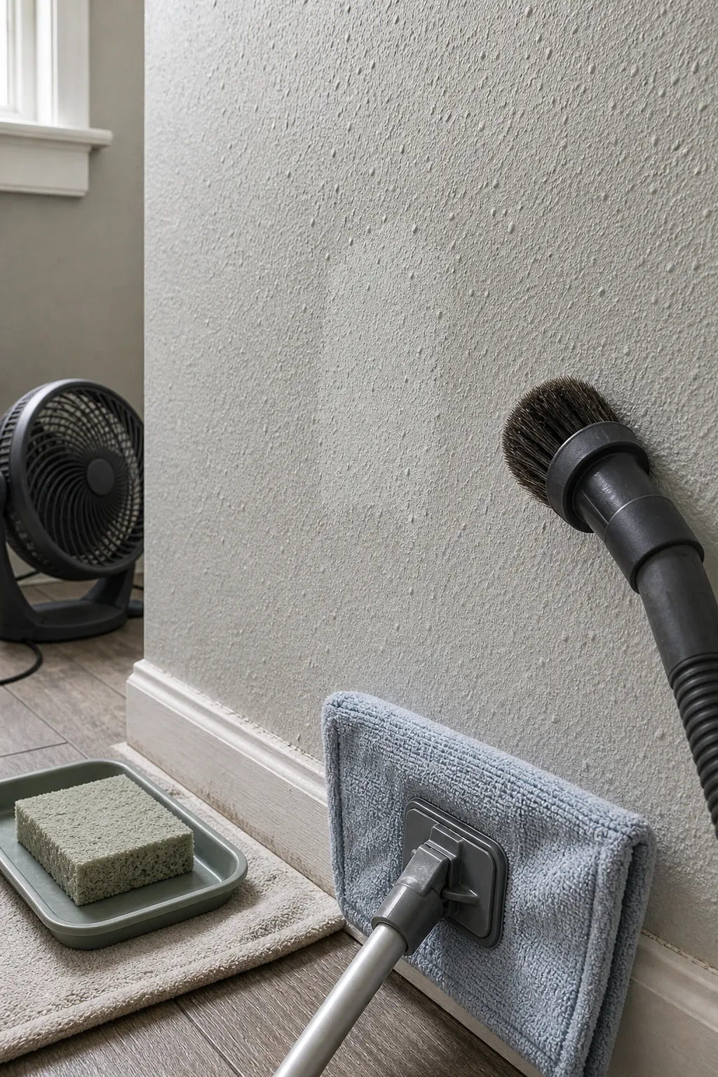 Dry first tools for cleaning textured walls and delicate drywall safely