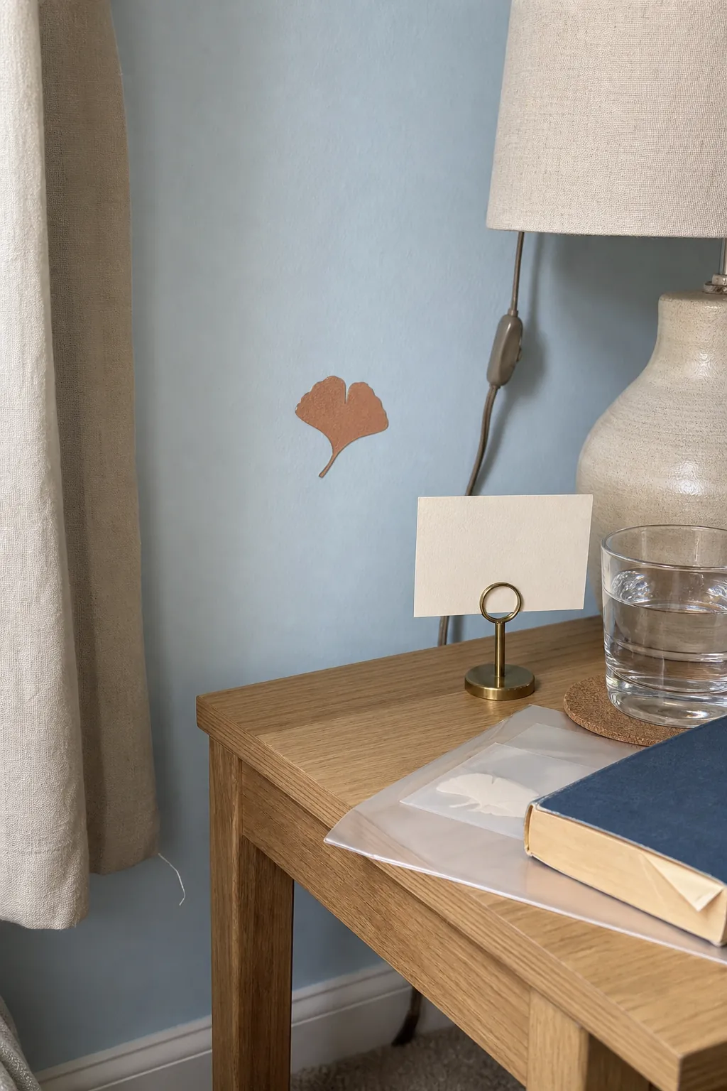 Careful patch test of a temporary wall sticker behind a side table