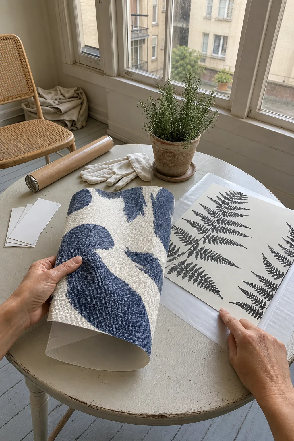 Homeowner decision setup with removable vinyl and fabric decal samples