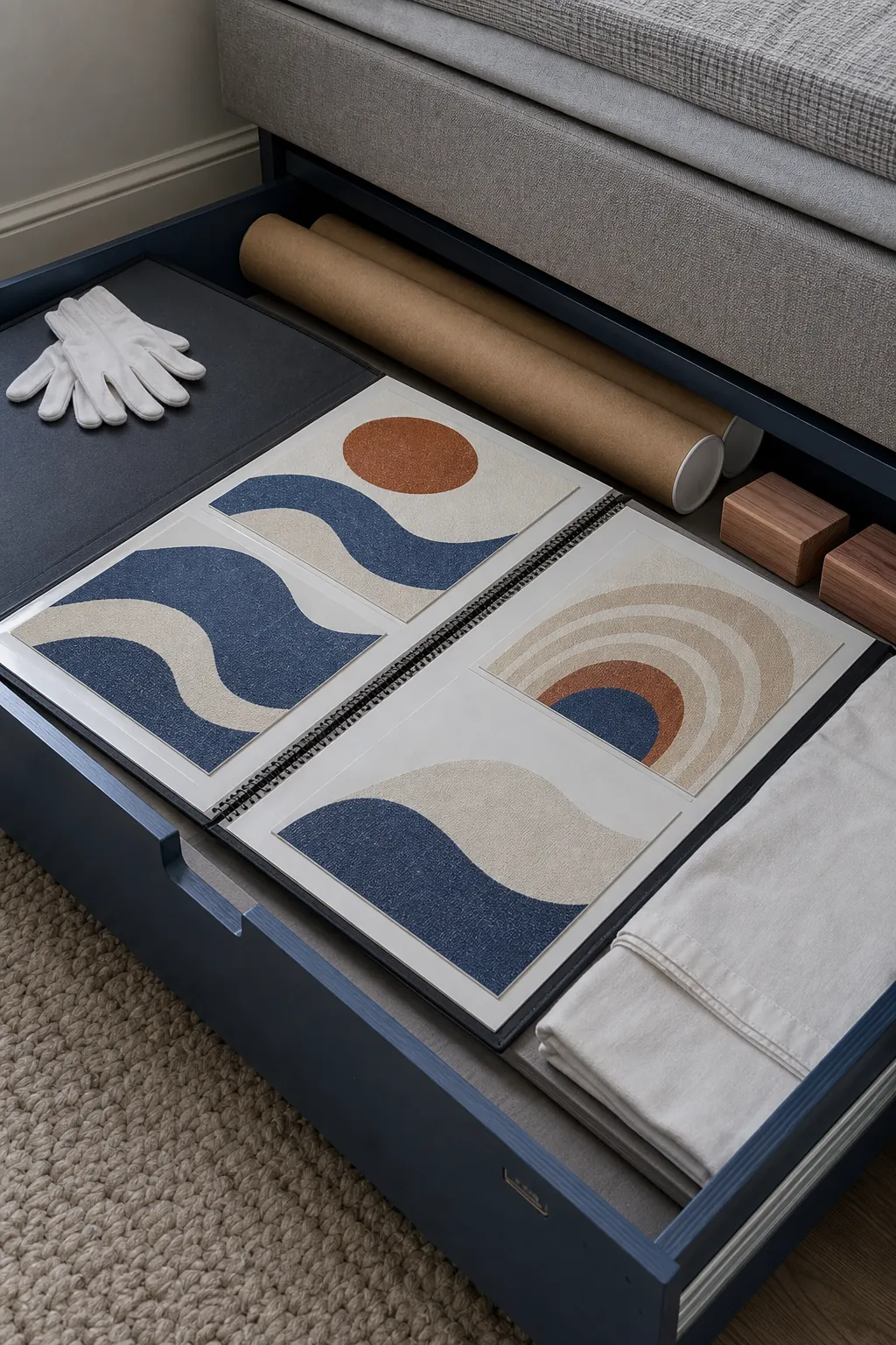 Reusable fabric wall decals stored flat on their original release liners