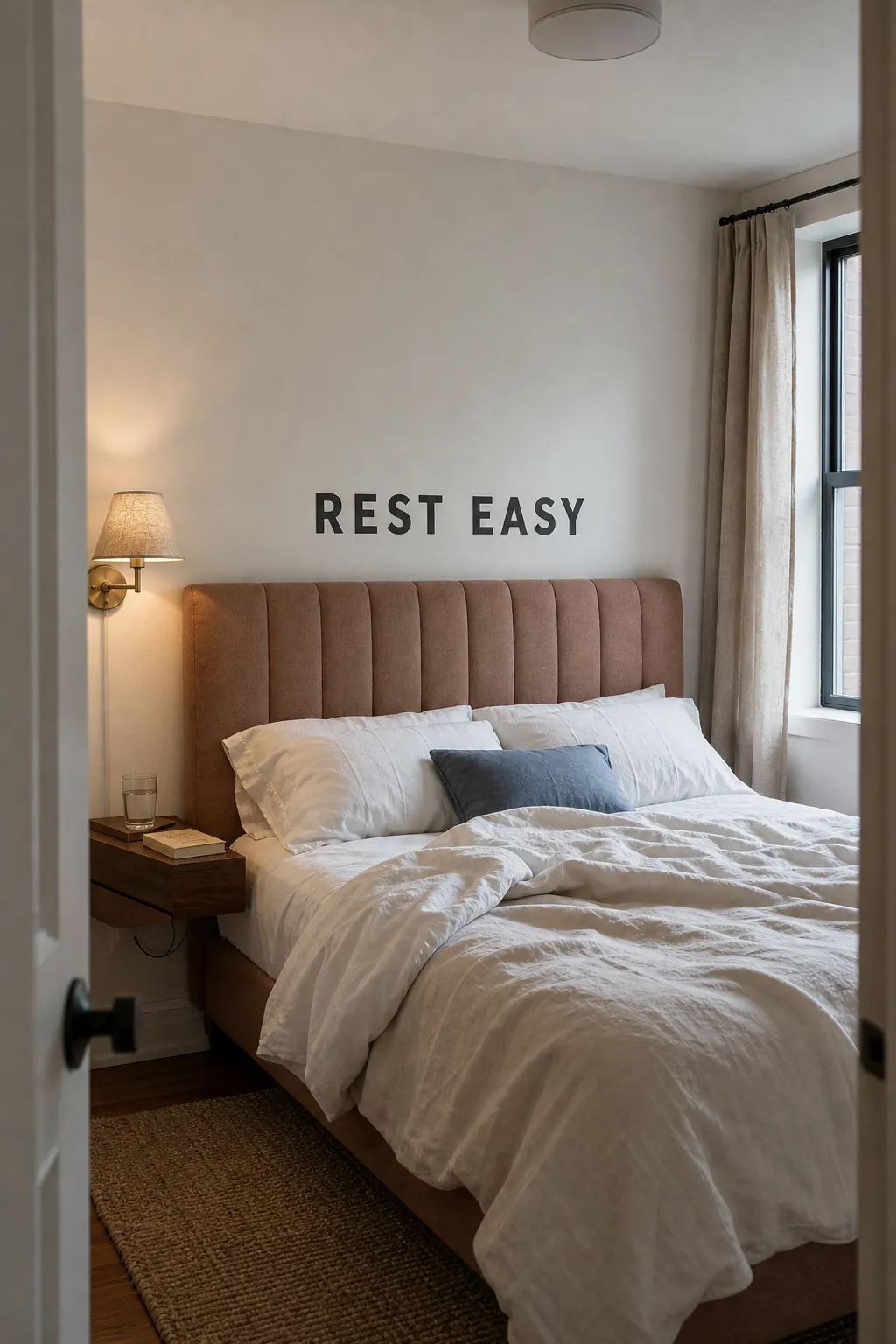 Wall quote decal sized to a bedroom headboard