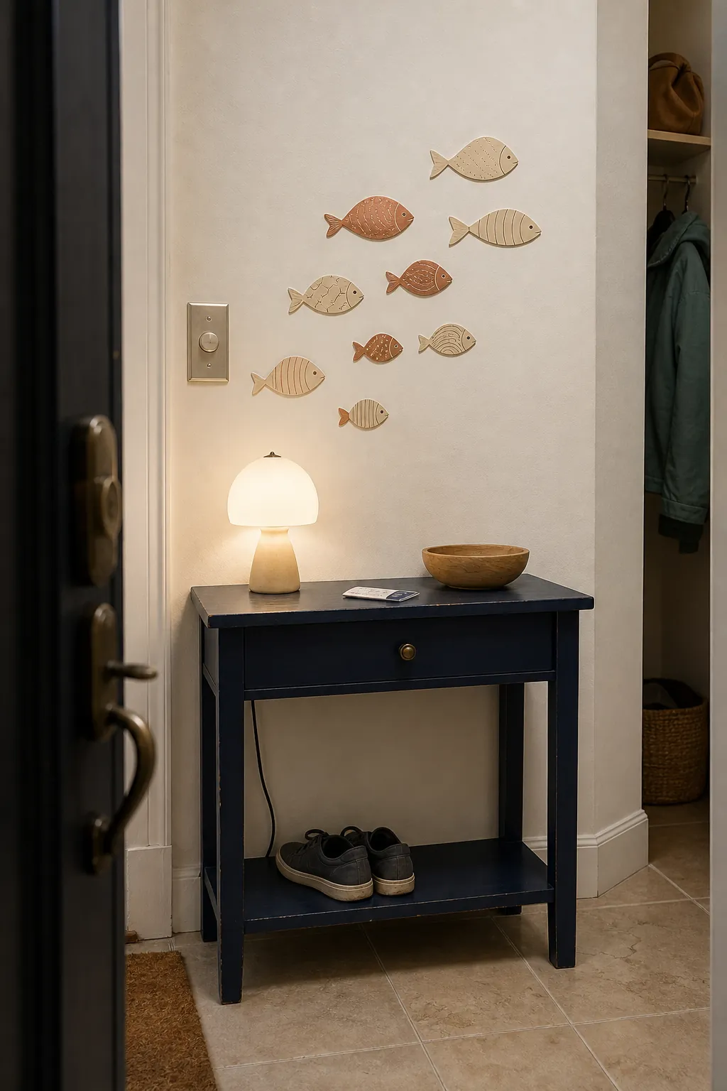 Small wall sticker composition balanced over an entry console