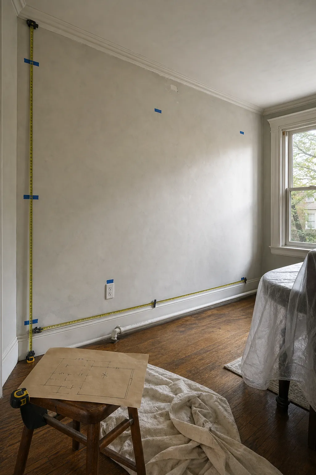 Large wall measured at multiple points for a mural