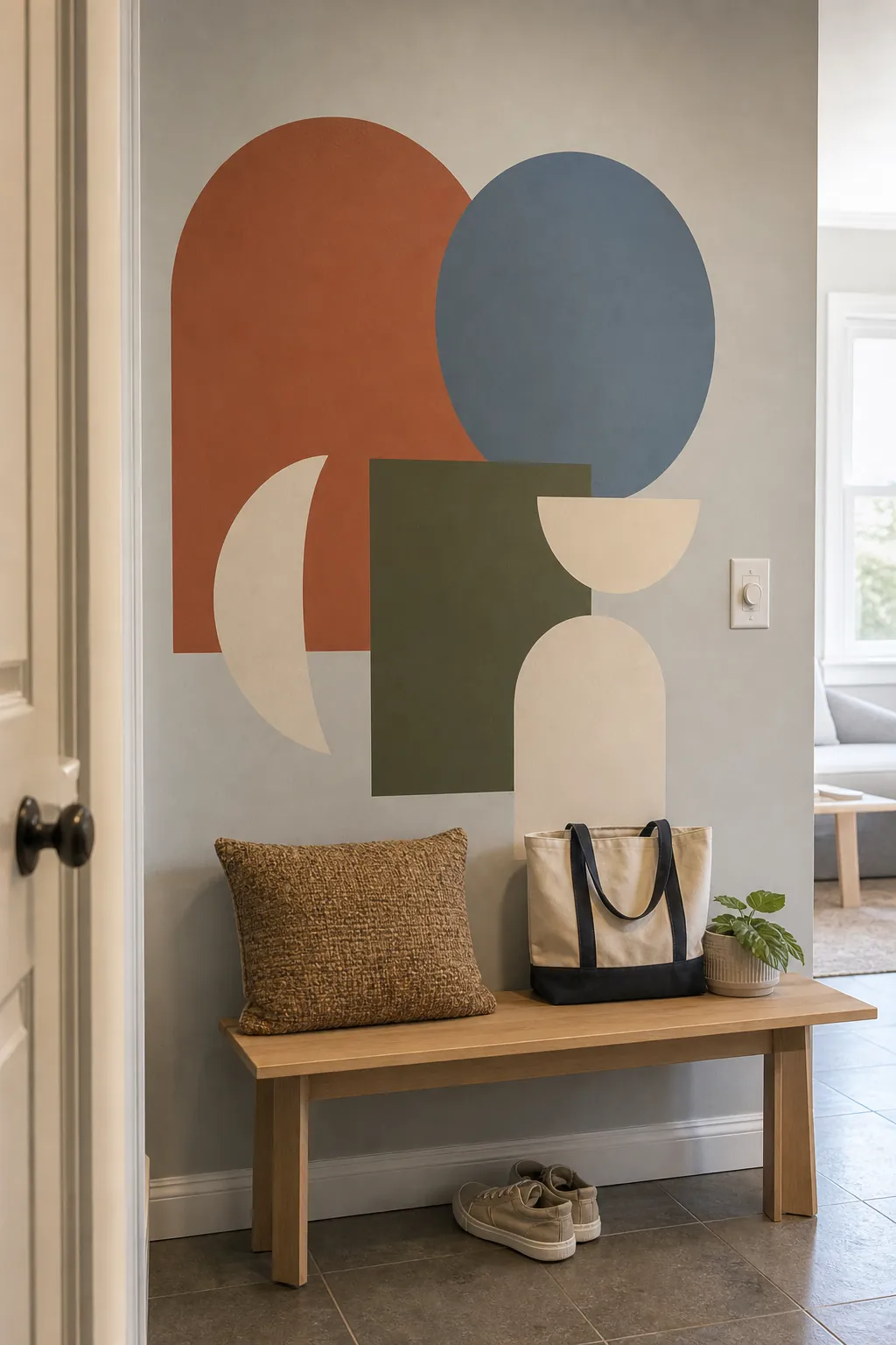 Large color-block wall decals used as affordable blank wall decor