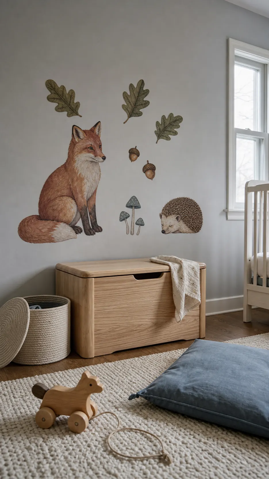 Fabric animal wall decals creating a flexible nursery feature wall