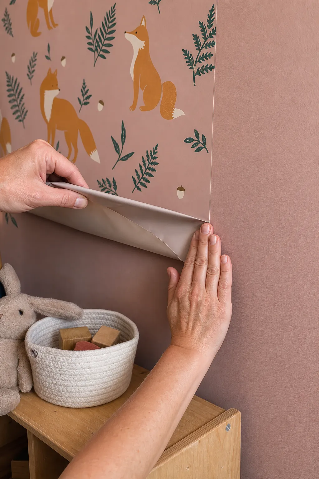 Vinyl wall decal peeled slowly at a low angle against painted surface