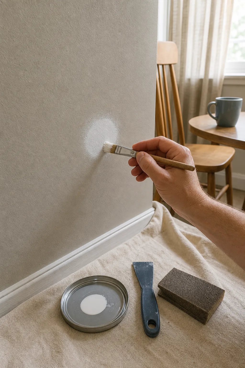 Careful small paint repair after removing an old wall decal