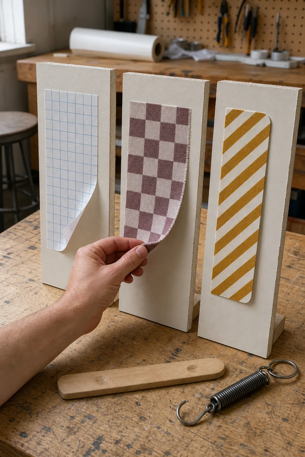 Different removable wall decal materials compared on painted test panels