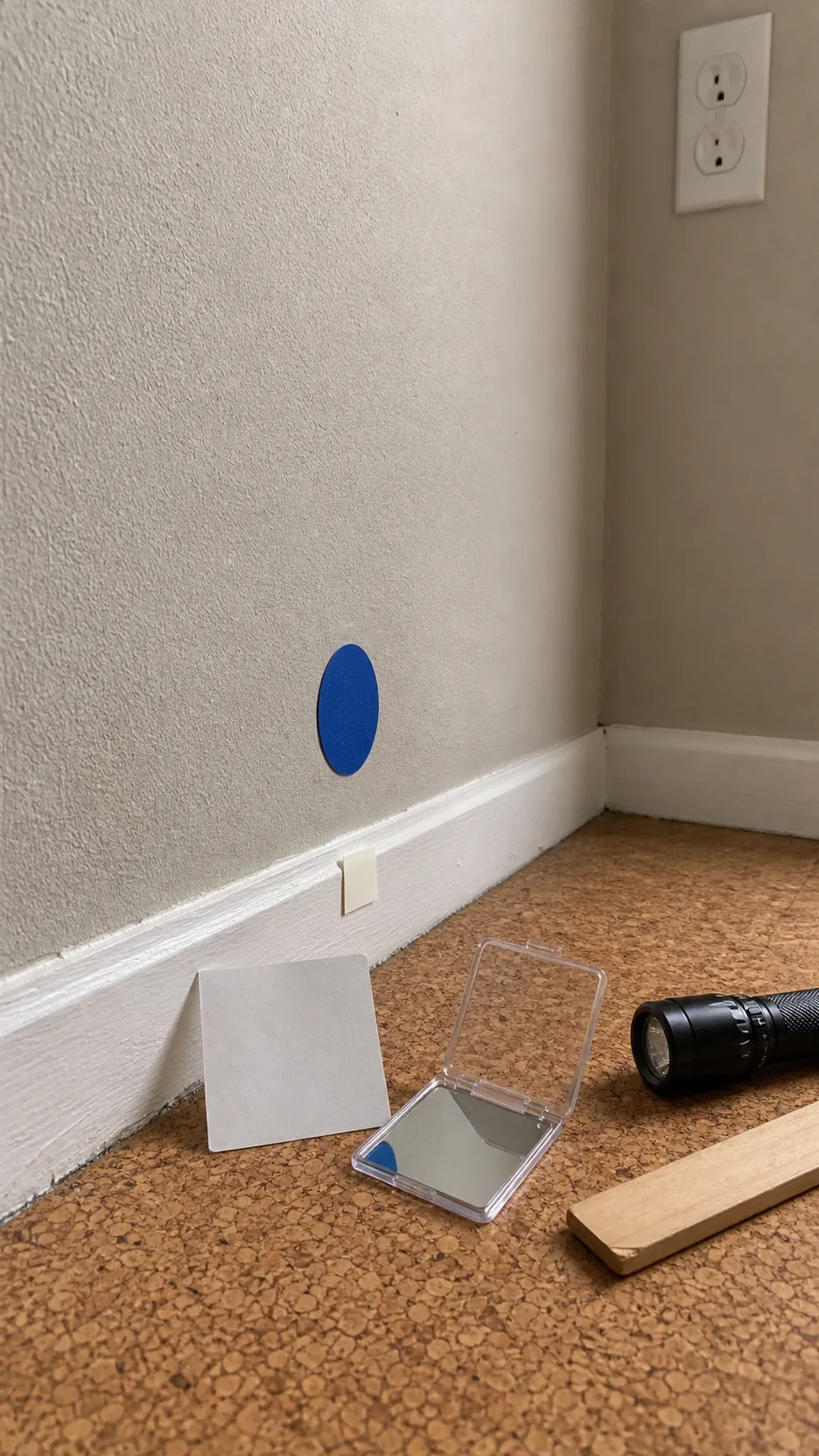 Small vinyl test patch being checked on an inconspicuous textured wall area