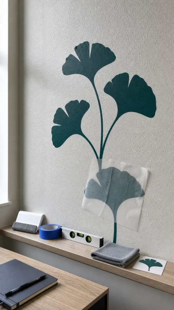 Modern vinyl wall decal adhering to a lightly textured orange peel wall