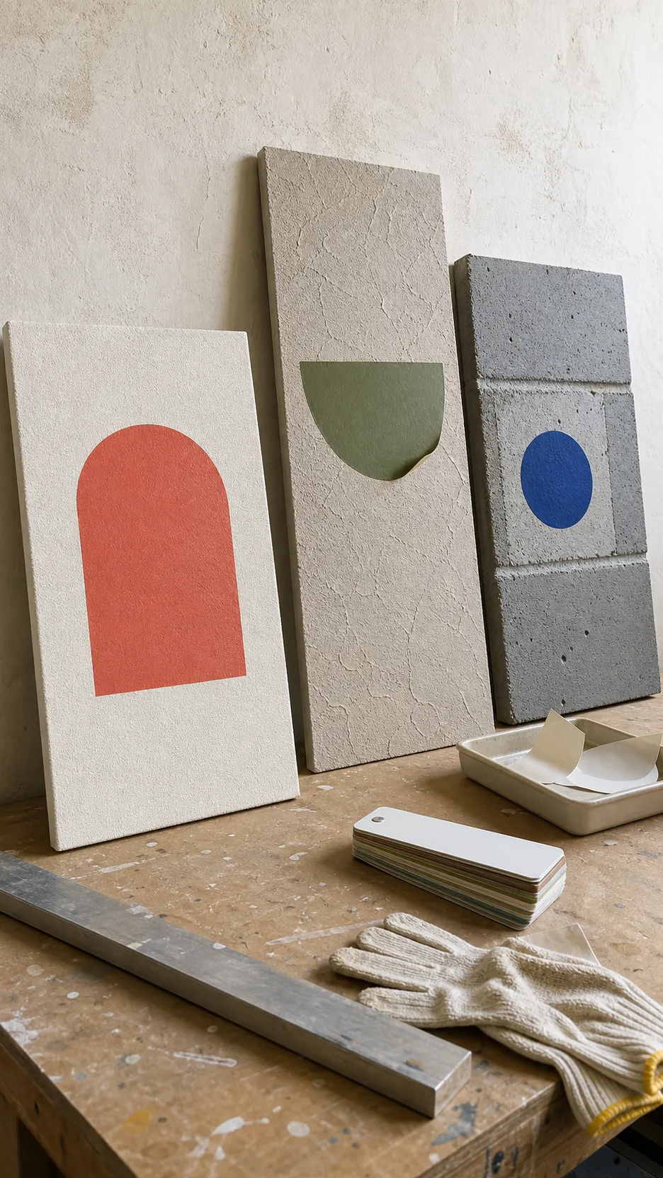 Painted wall samples showing light orange peel beside deeper knockdown texture