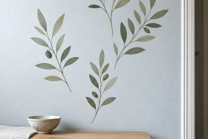 Well-adhered botanical wall decals on a clean smooth living room wall
