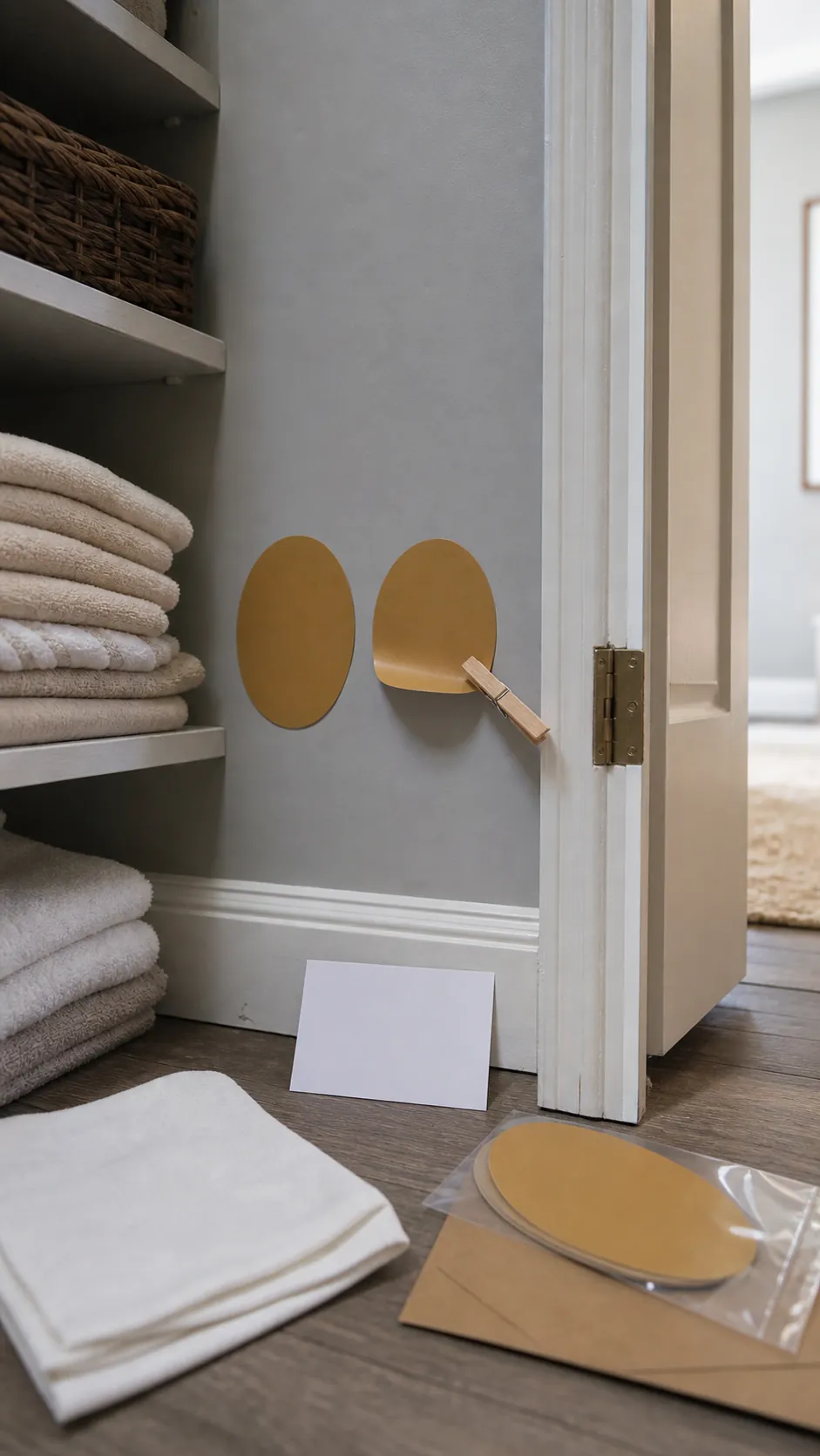 Small removable vinyl sample tested discreetly behind a door on a fully cured painted wall