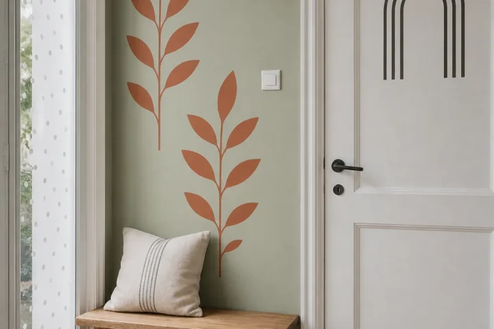 Removable decals on a smooth painted wall beside clean glass and a finished interior door