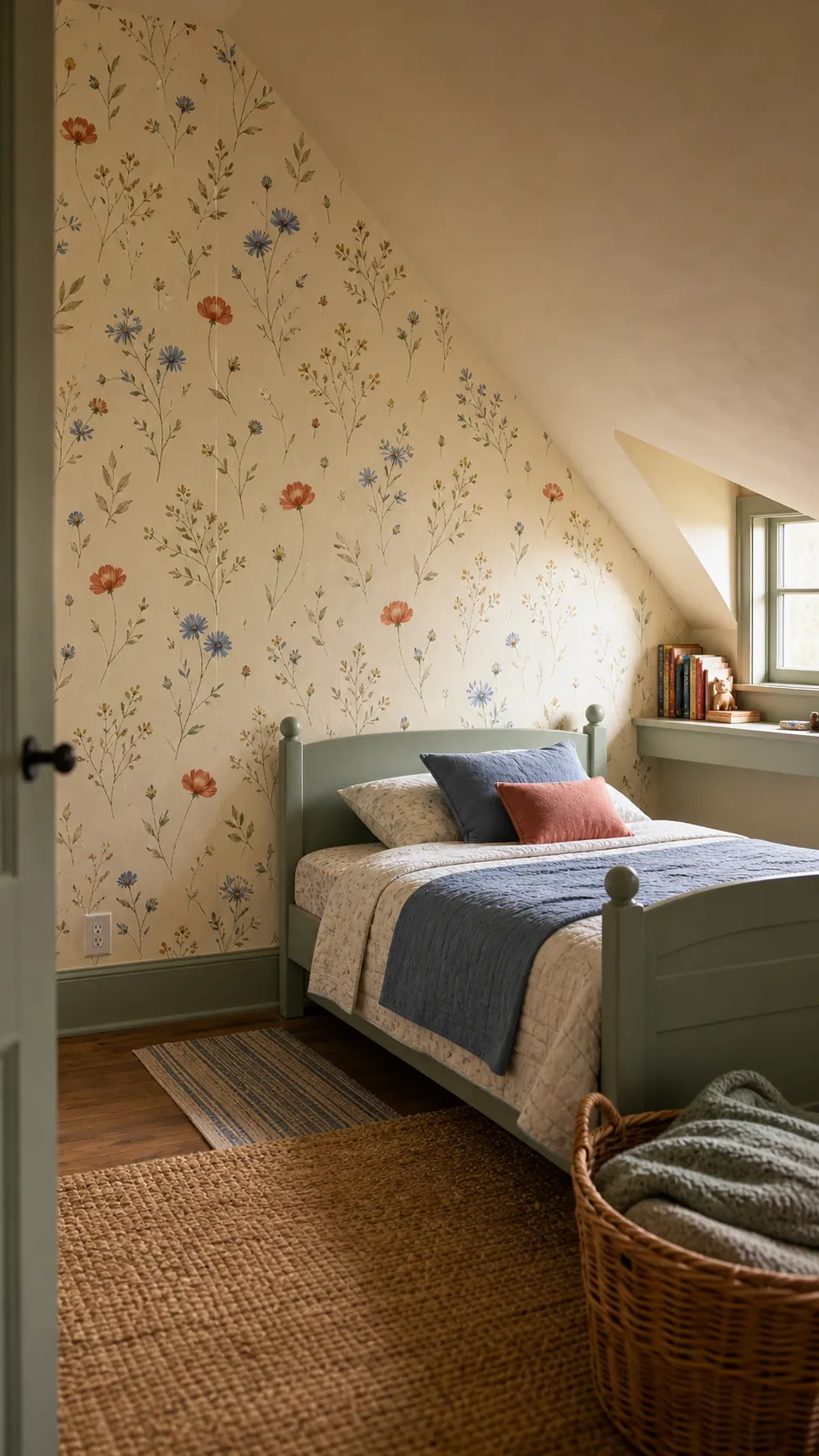 Small meadow flower wallpaper for a cozy kids bedroom
