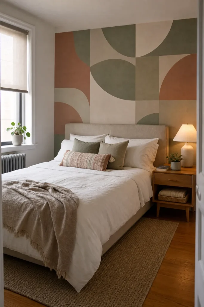 Peel and stick wall decor ideas in a stylish rental bedroom