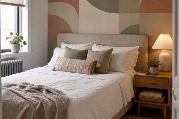 Peel and stick wall decor ideas in a stylish rental bedroom