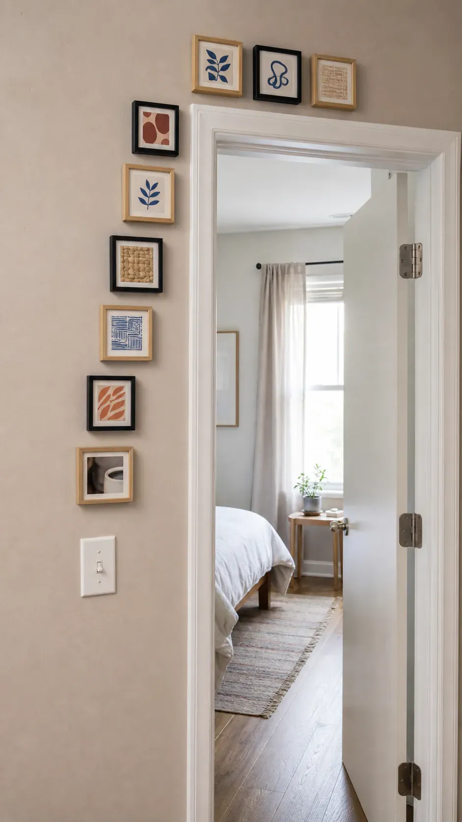 Lightweight frame trail arranged around one side of a rental doorway