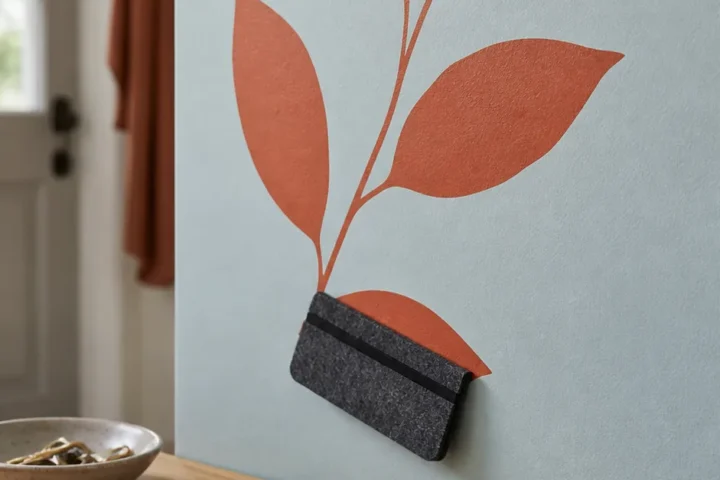 Smooth repaired wall decal beside a felt squeegee and clean repair tools